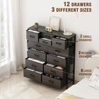 12 Drawer Fabric Dresser, Tall Bedroom Chest of Drawers with Storage