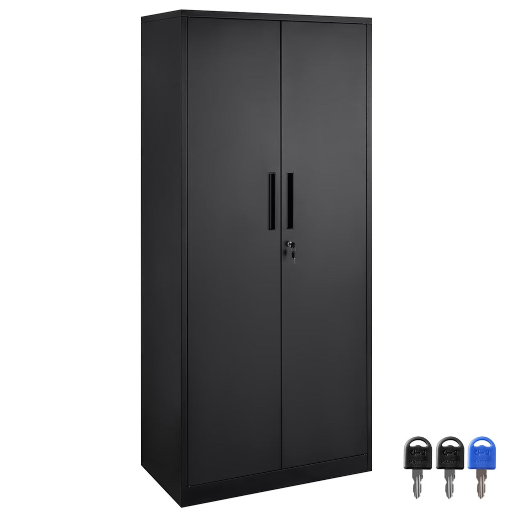 KFFKFF Iron Storage Unit, Secure Storage Unit with Dual Magnetic Entryways and Quartet of Customizable Racks, 71'' Iron Unit with 200 lbs Load Limit per Rack, Accompanied by Trio of Keys