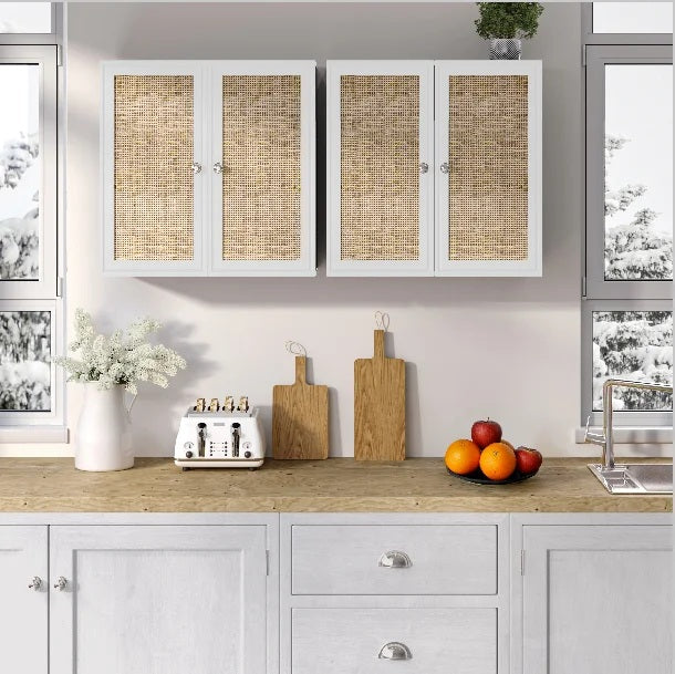POLIHOME Wall Cabinet Storage-Rattan Laundry Cabinet,Wall Mounted Cabinet with Adjustable Shelves, 24INCH X 2PCS-White