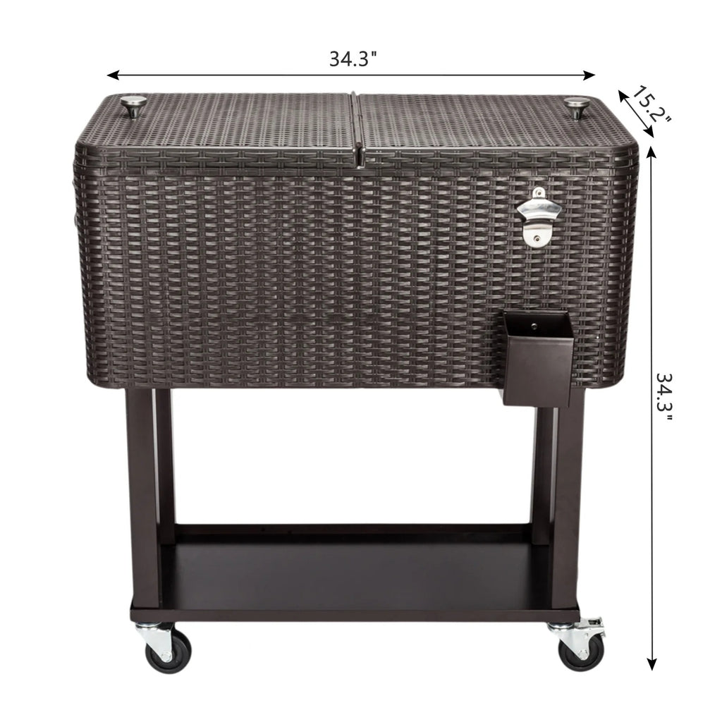 EasingRoom Iron Spray Plastic Patio Cooler Cart with Tray Cooler with Shelf Green