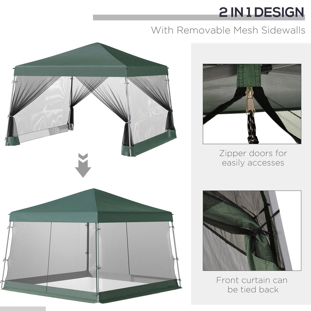 CoSoTower Slant Leg Pop Up Tent with Netting and Carry Bag, Instant Sun Shelter, Tents for Parties, Height Adjustable, for Outdoor, Garden, Patio, (11.5'X11.5' Base / 10'X10' Top), Green