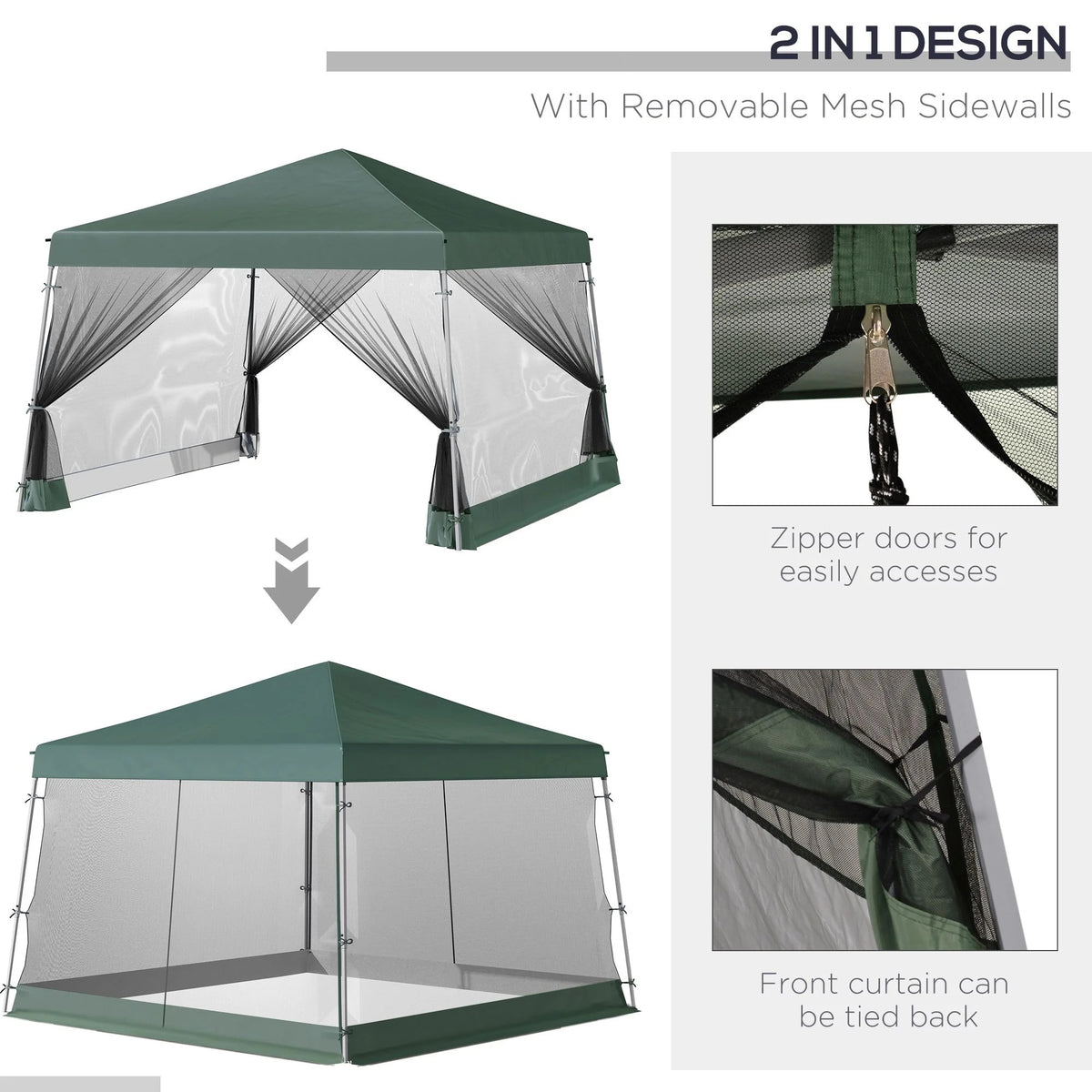 CoSoTower Slant Leg Pop Up Tent with Netting and Carry Bag, Instant Sun Shelter, Tents for Parties, Height Adjustable, for Outdoor, Garden, Patio, (11.5'X11.5' Base / 10'X10' Top), Green