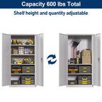 Aobabo Metal Storage Cabinet with Lock & Pegboard,Garage Storage Cabinet with 5 Adjustable Shelves,Tool Storage Cabinets for Home Office Garage,Assembly Required,Black