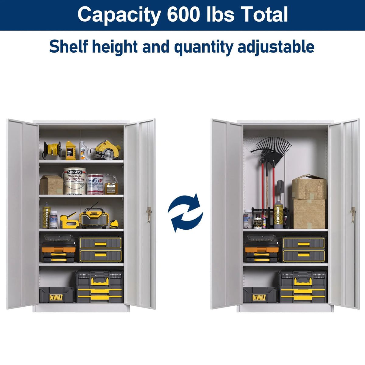 Aobabo Metal Storage Cabinet with Lock & Pegboard,Garage Storage Cabinet with 5 Adjustable Shelves,Tool Storage Cabinets for Home Office Garage,Assembly Required,Black