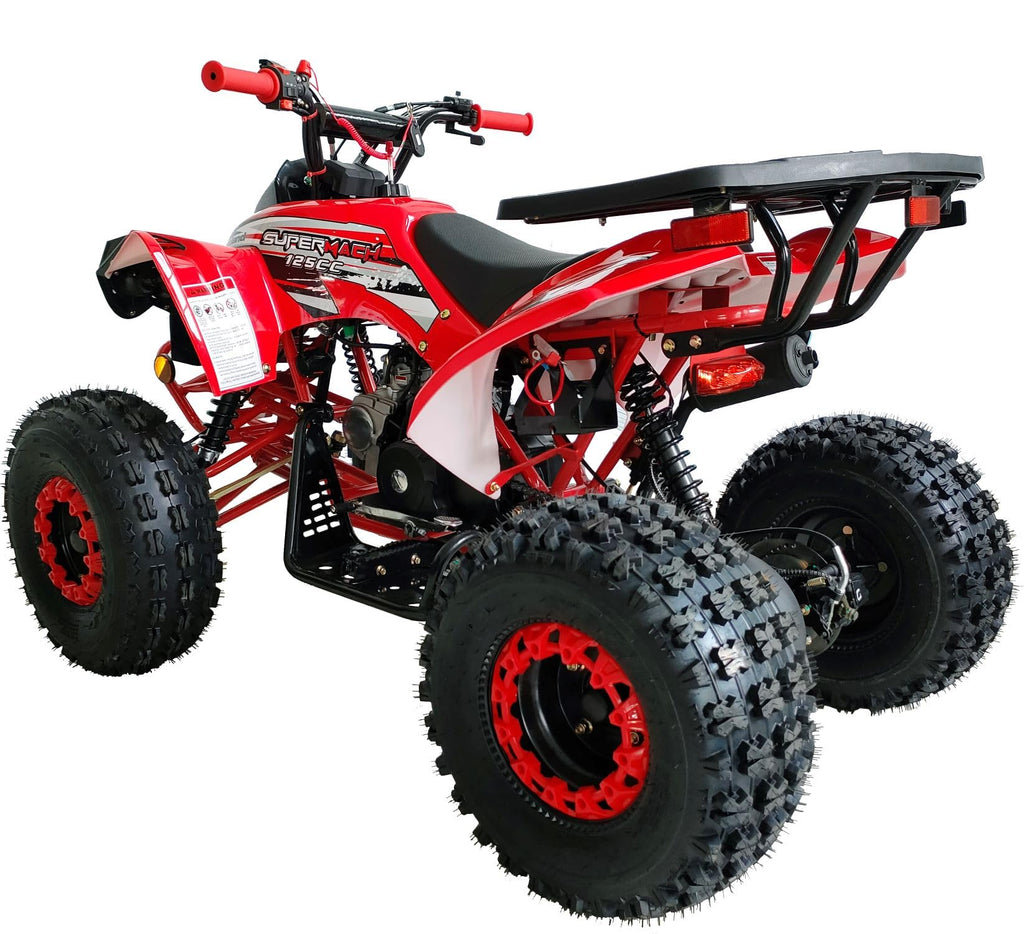 Upgraded 125cc ATV Sports Quad Youth Utility Style 125cc Fully Automatic with Reverse Gas 4 Wheeler Outlander ATVs Quads Big 19/18 inches Tires (Red)