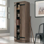 Pemberly Row Farmhouse Engineered Wood 2-Door Narrow Storage Cabinet in Salt Oak
