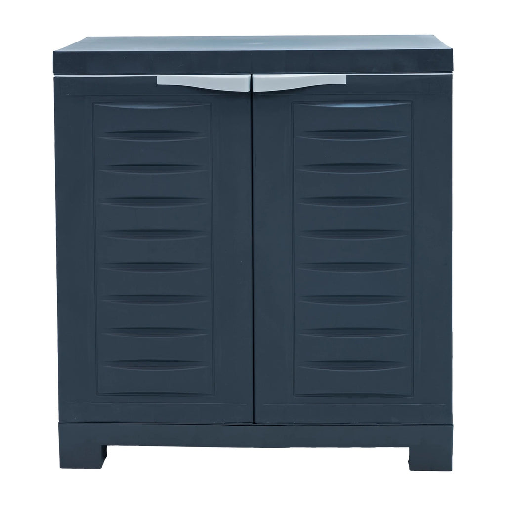 Sunnydaze Adjustable 25.5" Plastic 1-Shelf Freestanding Garage Storage Cabinet, Gray w/ Charcoal Trim