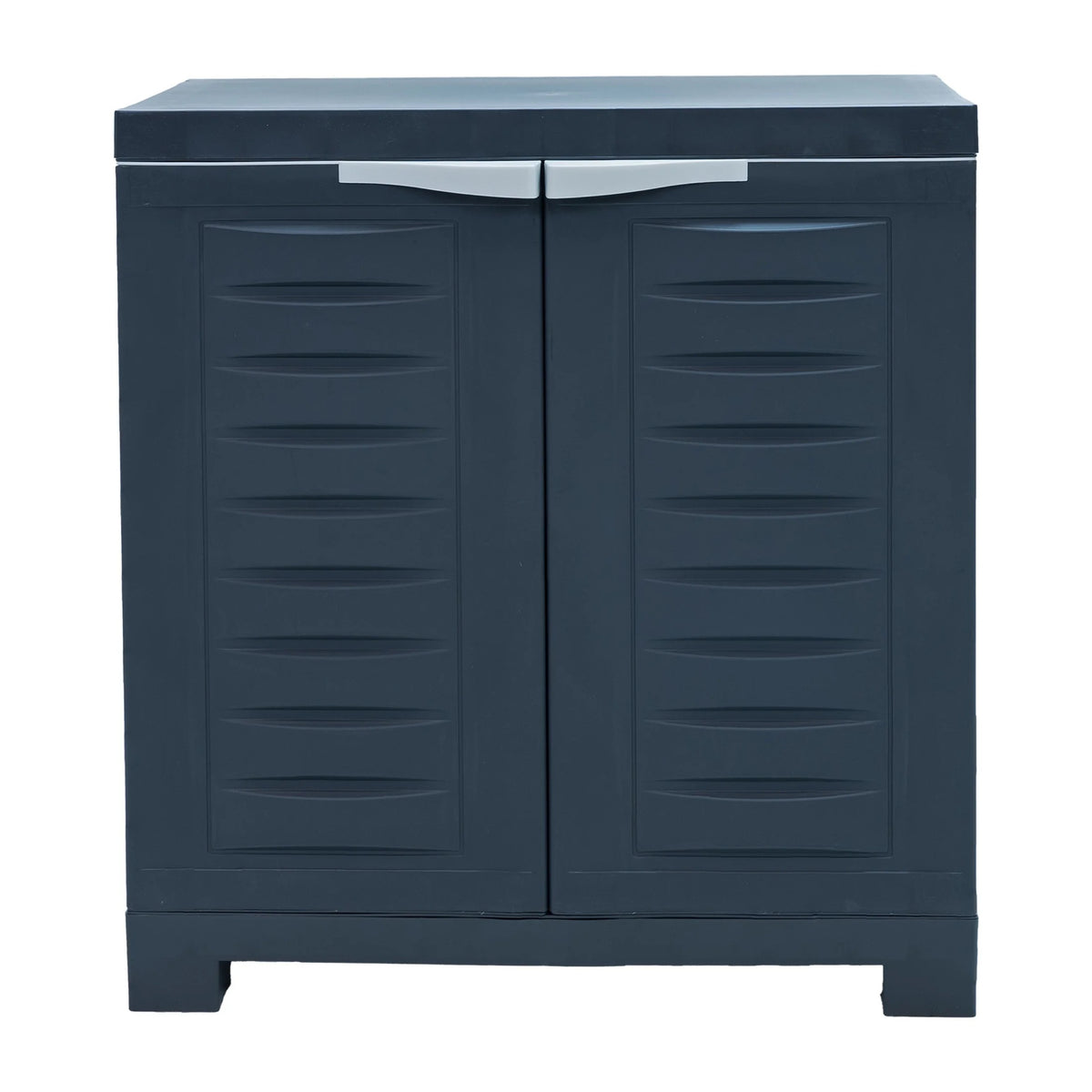 Sunnydaze Adjustable 25.5" Plastic 1-Shelf Freestanding Garage Storage Cabinet, Gray w/ Charcoal Trim
