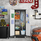 GangMei 71 Inches Tall Metal Garage Storage Cabinets with 5 Adjustable Shelves & Pegboards, Lockable Steel Black Storage Cabinet with Doors for Office, Home, School, Shops, Garage, Assembly required