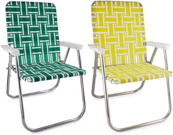 Outdoor Chairs for Camping. Made with Lightweight Aluminum Frames and UV-Resistant Webbing. Folds for Easy Storage 2- Pack (Charleston with Green Arms, Classic)