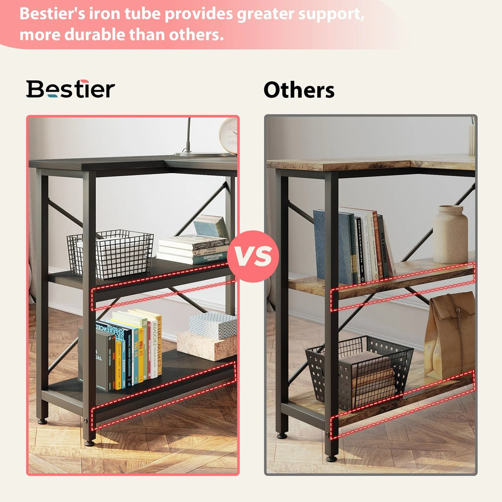 Small L Shaped Computer Desk with Storage Shelves, Compact Corner Workstation for Home Office and Study
