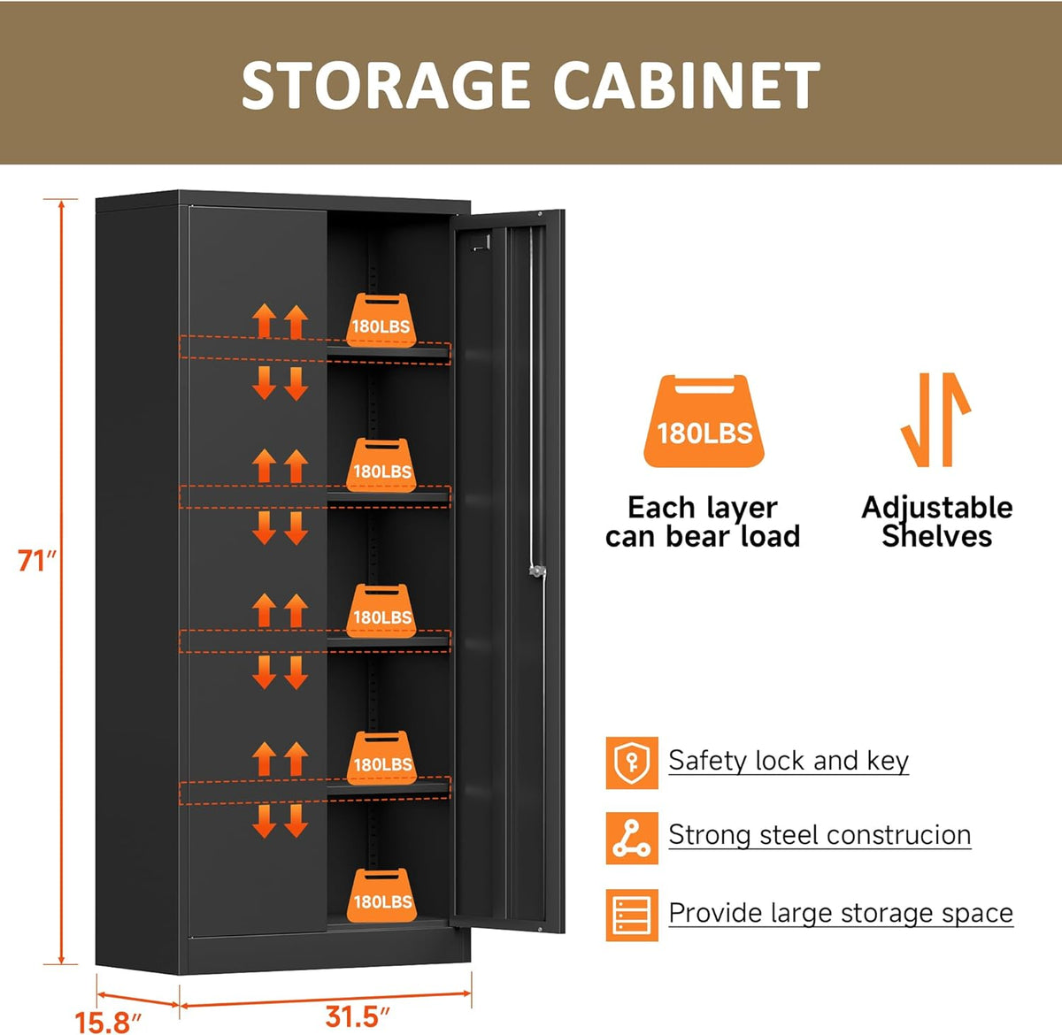 Metal Storage Cabinet, Garage Storage Cabinet with Doors and 2 Adjustable Shelves, 36" White Metal Cabinet, Locking Cabinet for Home,Garage,Office,School