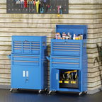 SUNCROWN 2-IN-1 Tool Chest, 8-Drawer Rolling Tool Chest with Hooks and Lockable Wheels,Metal Storage Detachable Top Tool Box with Lockable Wheels for Garage, Workshop, Art Studio(Black)