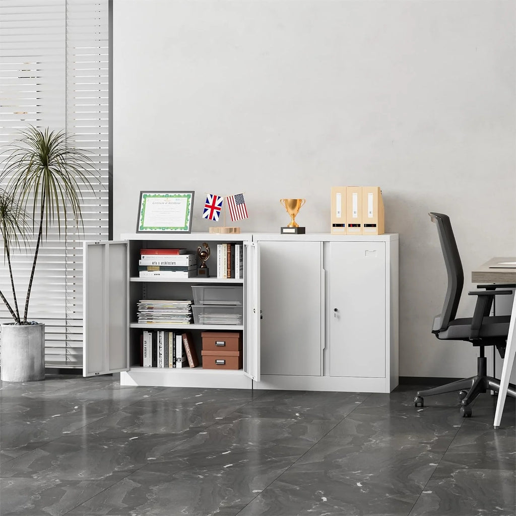 Metal Storage Cabinet, Garage Storage Cabinet with Doors and 2 Adjustable Shelves, 36" White Metal Cabinet, Locking Cabinet for Home,Garage,Office,School