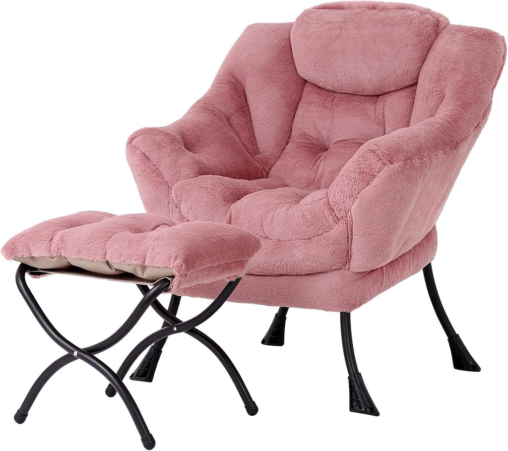 Lazy Chair with Ottoman, Reading Chair with Footrest, Dark Grey