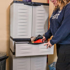 Plastic Garage Storage Cabinet with 2 Adjustable Shelves - 57" H - Garage, Office, Home, Laundry Room - Gray with Charcoal Trim