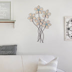Metal Wall Decor with 5 Flowers, Decorative Floral Wall Hanging Sculpture for Living Room, Bedroom and Home Decoration
