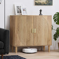 Walnut Sideboard Cabinet, Freestanding Buffet Cabinet with Line Groove Design, Wood Storage Cabinet with Adjustable Shelf for Living Room, Entryway, Hallway