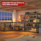 5 Tier Garage Storage Shelves, Industrial Style, 72"H x 35.5"W x 15.8"D, 2000LBS Capacity, Adjustable Height, Divisible Shelves