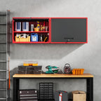 Metal Garage Wall Cabinet with Doors and Shelves,Wall Mounted Metal Storage Cabinet, Floating Steel Tool Cabinet for Garage,Basement,Kitchen,Warehouse (Red Black,21.6" H)