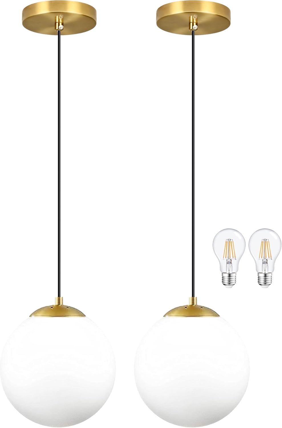 14" Gold Globe Pendant Light, Mid Century Pendant Light, Clear Glass Pendant Lights, Kitchen Island Adjustable Hanging Light Fixture for Dining Room, Bedroom, Kitchen Island