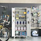 GangMei 71 Inches Tall Metal Garage Storage Cabinets with 5 Adjustable Shelves & Pegboards, Lockable Steel Black Storage Cabinet with Doors for Office, Home, School, Shops, Garage, Assembly required