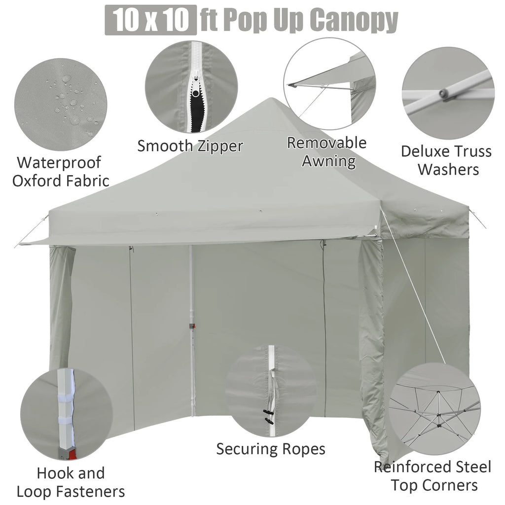 Patiojoy 10x10ft Pop up Tent, 4 Height Adjustment Folding Camping Tent with Awning Blue