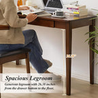 Solid Wood Computer Desk with Drawers, Modern Writing Desk for Home Office, Mid Century Modern Desk, Oak Study Table, 35.4x19.9x29.5 inches (Single Drawer), Walnut