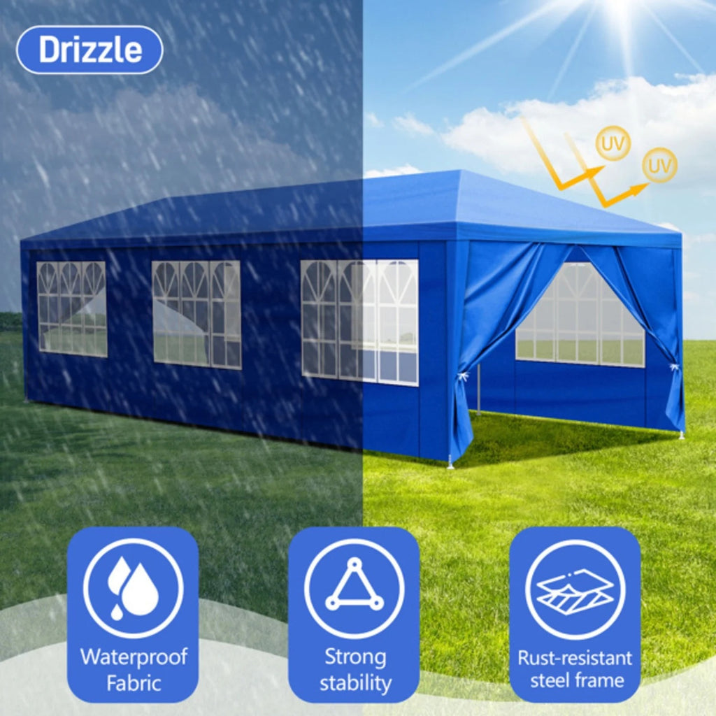 10'x30' Outdoor Party Tent With 8 Removable Sidewalls Canopy Blue Waterproof Shelters Gazebo For BBQ Birthday Party Wedding Events Backyard Garden And Patio