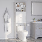 Sobaniilo Over The Toilet Storage Cabinet for Bathroom, Storage Organizer Over Toilet, Space Saver W/Adjustable Shelf & Open Storage Shelf, 75in, White