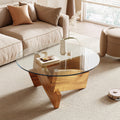 Modern Round Coffee Table, 30.7" x 30.7" x 16.1" Tempered Glass Top for Living Room, Color: Walnut