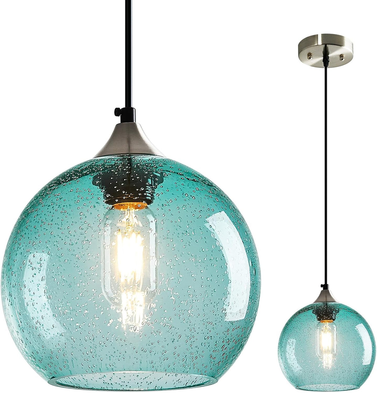 Amber Pendant Lights Kitchen Island 3 Pack, 5.9 in Seeded Glass Globe
