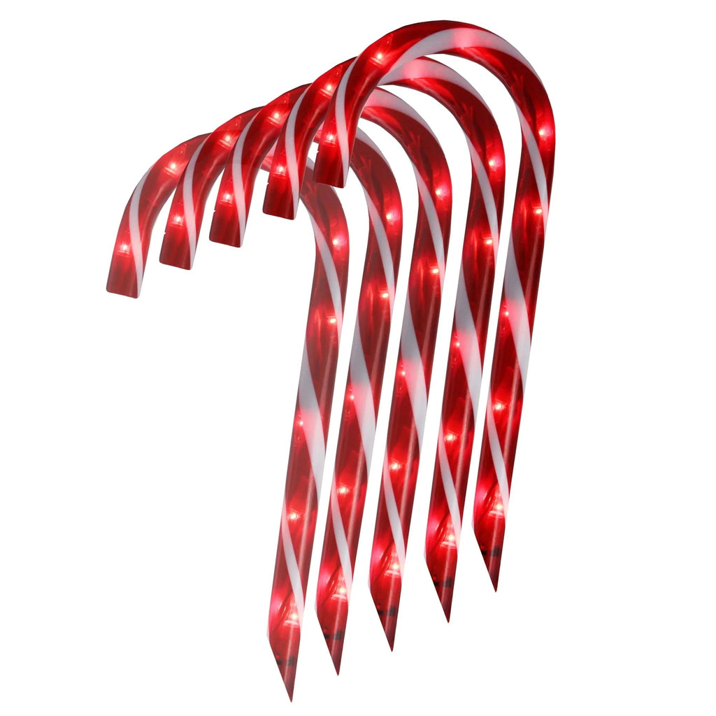 Set of 10 Red Lighted Outdoor Candy Cane Christmas Lawn Stakes 12"