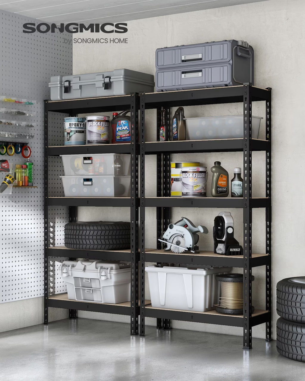 Set of 2 Heavy-Duty 5-Tier Storage Shelves, 2310 lb Total Capacity, Boltless Adjustable Steel Shelving Units for Garage Basement, 59.1" H, Black