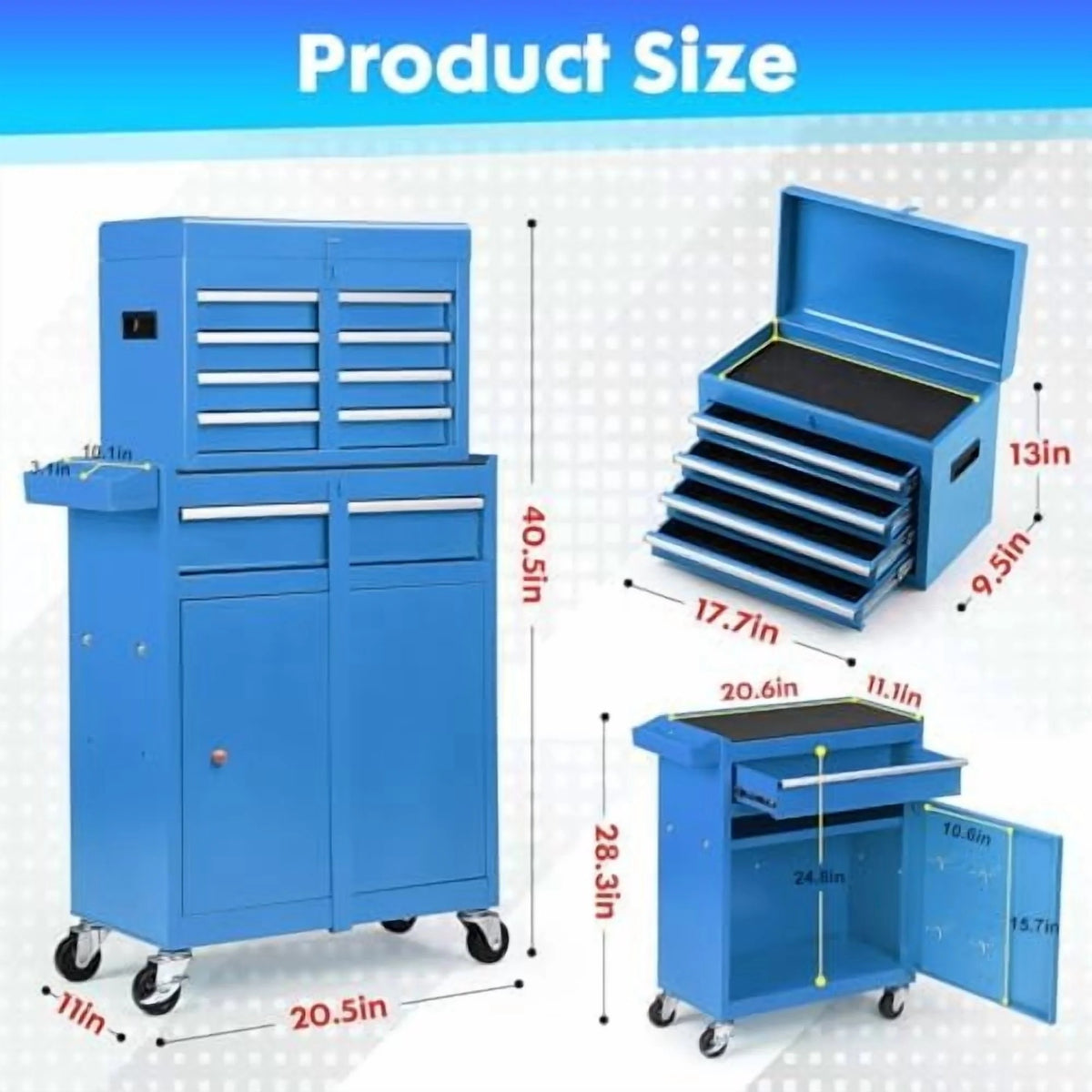 5-Drawer Rolling Tool Chest -C 2-in-1 Lockable Tool Box with Wheels, Sliding Drawers & Detachable Top -C Garage & Workshop Storage Cabinet, Green