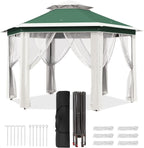 13x13 Gazebo Outdoor Canopy Shelter,Instant Patio Gazebo Sun Shade Canopy Tent with 6 Zippered Mesh Netting and Strong Steel Frame for Lawn,Garden,Backyard,Deck Party