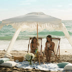 AMMSUN 6'-6' Boho Beach Cabana Tent Canopy with Tassels Fringe UPF50+ Outdoor for Beach Patio,White