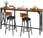 Bar Table and Chairs Set, Counter Height Table and Chairs with X-Shaped Supports, 1 Pub Table and 2 Chairs, for Dining Room, Living Room, Home Bar, Rustic Brown and Black