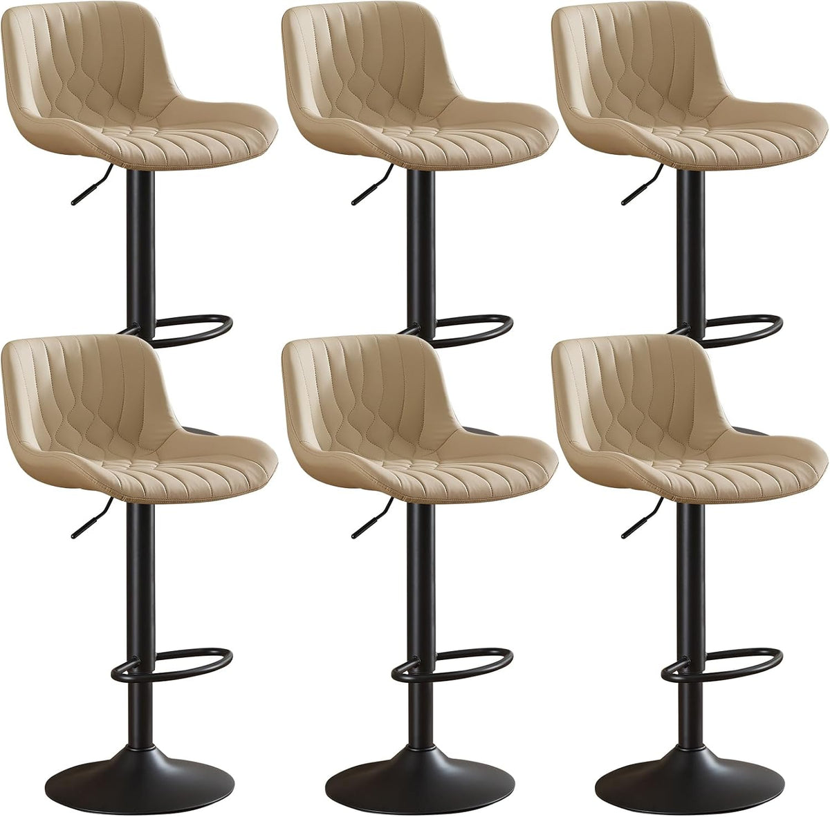 Modern Adjustable Bar Stools Set of 2,Swivel Backs with Faux Leather Counter Height for Kitchen Island Breakfast Bar Chairs Padded Seats for Bar(Black)