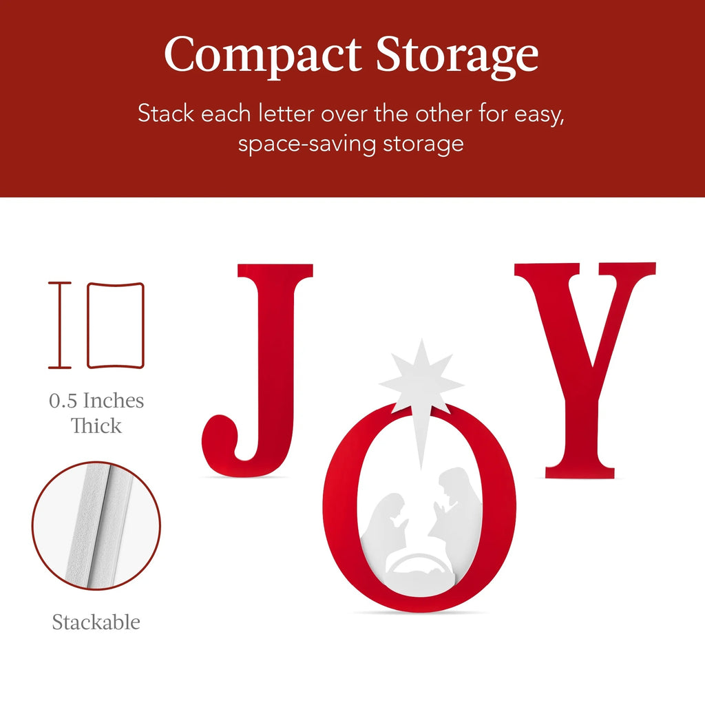 Best Choice Products 46in Outdoor JOY Christmas Nativity Decoration w/ Weather Resistant PVC, Ground Stakes - Red/White