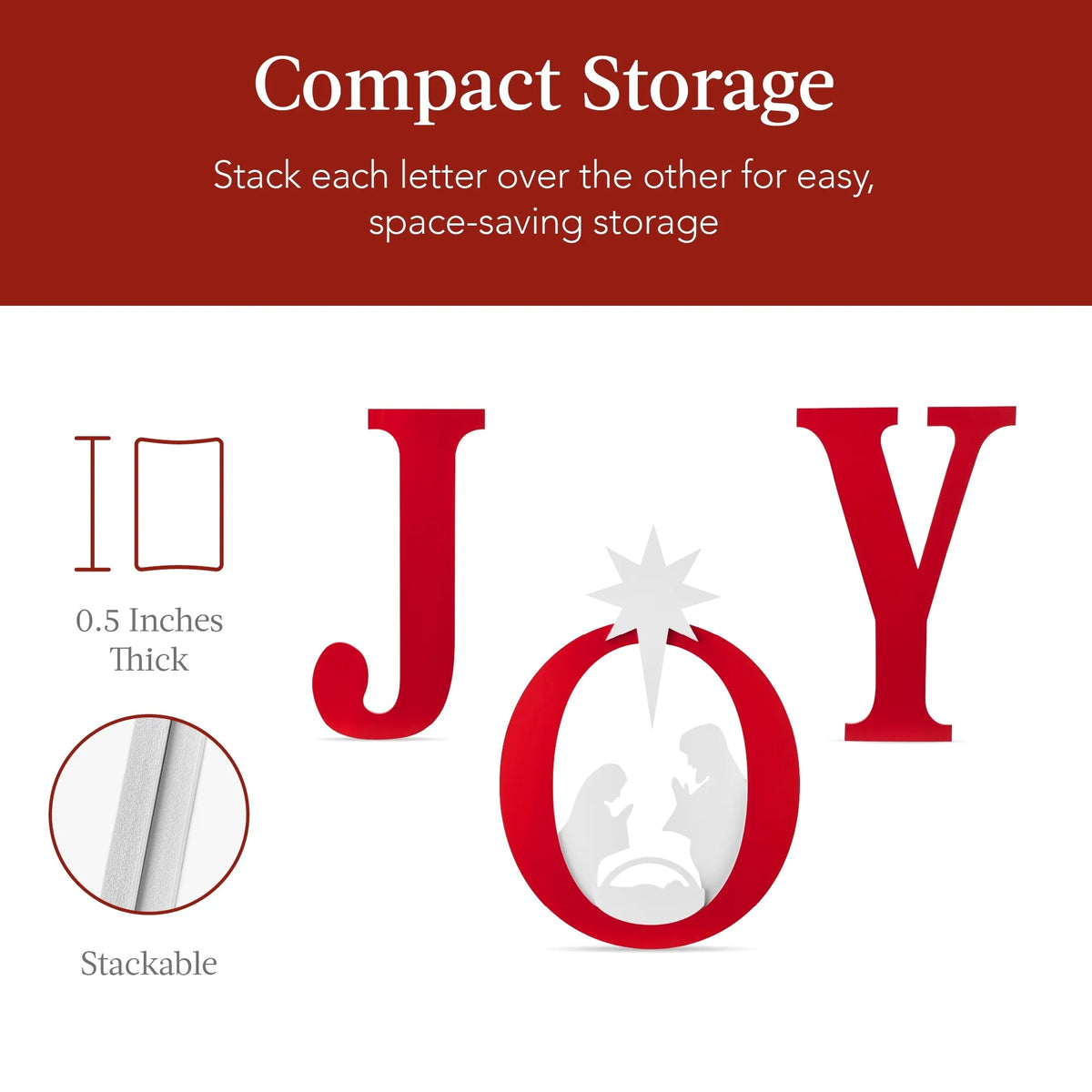 Best Choice Products 46in Outdoor JOY Christmas Nativity Decoration w/ Weather Resistant PVC, Ground Stakes - Red/White