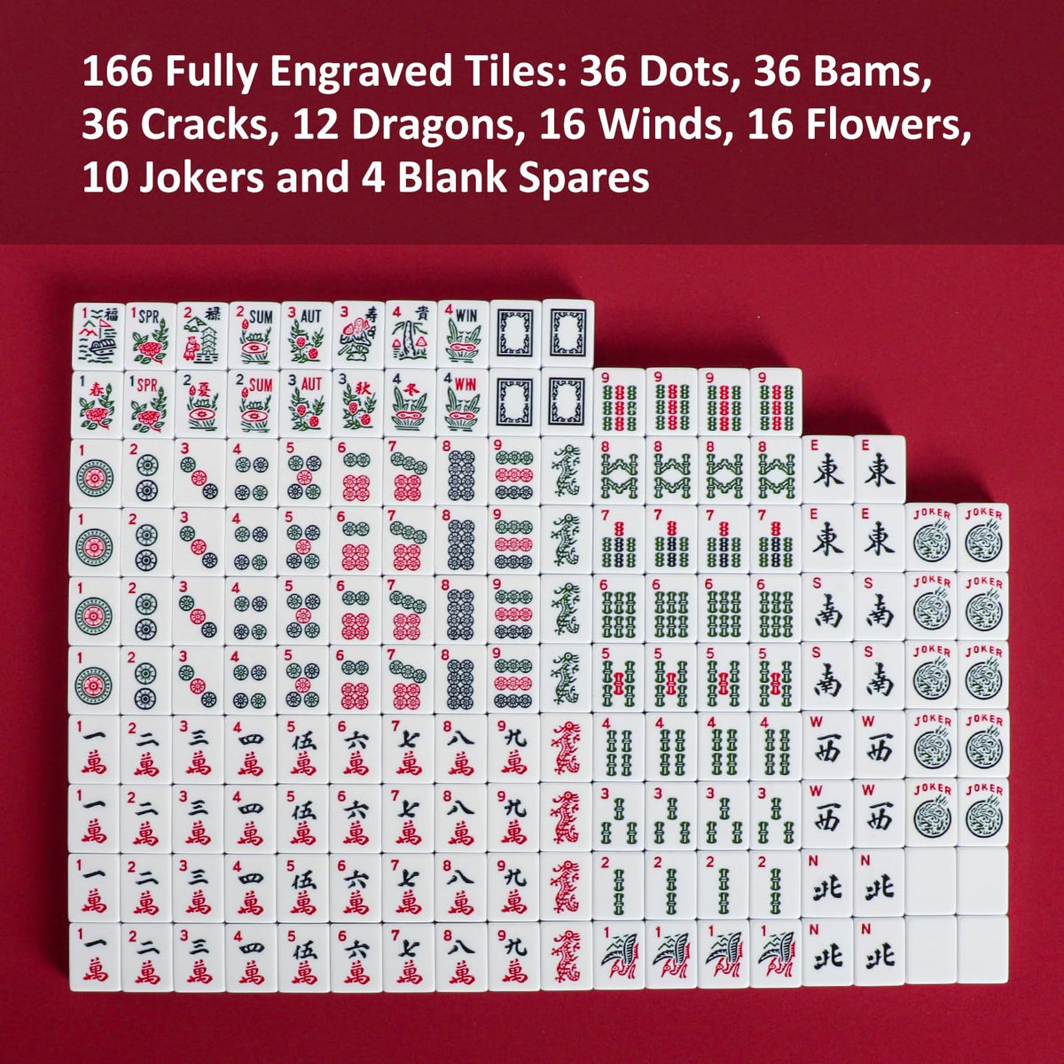 American Mahjong Set with Blue Carrying Bag, 166 White Tiles, 4 All-in-One Rack/Pushers, Mahjong Tiles Set (Ma Jong, Mah-Jongg, Majiang)