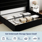 Queen Size Lift Up Storage Bed with Wingback Headboard, Upholstered Platform Bed Frame with Hidden Storage