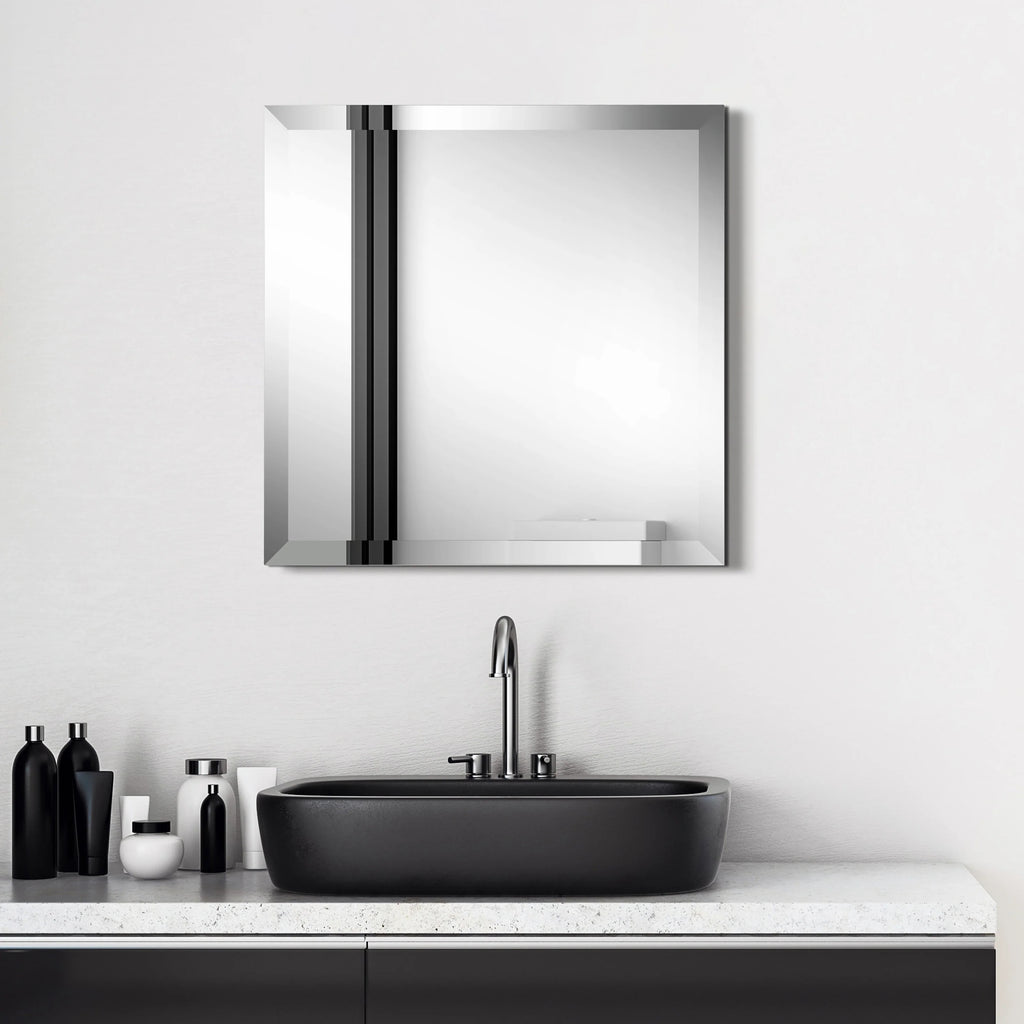 Frameless Beveled Prism Wall Mirror, Clear Square or Rectangular Decorative Mirror for Bathroom, Bedroom and Home Decor