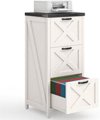 3 Drawers Tall Farmhouse File Cabinet with Wheels, Rustic White