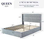 Queen Size Lift Up Storage Bed with Wingback Headboard, Upholstered Platform Bed Frame with Hidden Storage