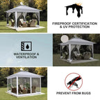 COBIZI 11x11 Pop up Gazebo Outdoor Canopy Gazebo Patio Gazebo with Mosquito Netting Canopy Shelter with 121 Square feet of Shade for Poolside, Garden, Party and Backyard, Khaki