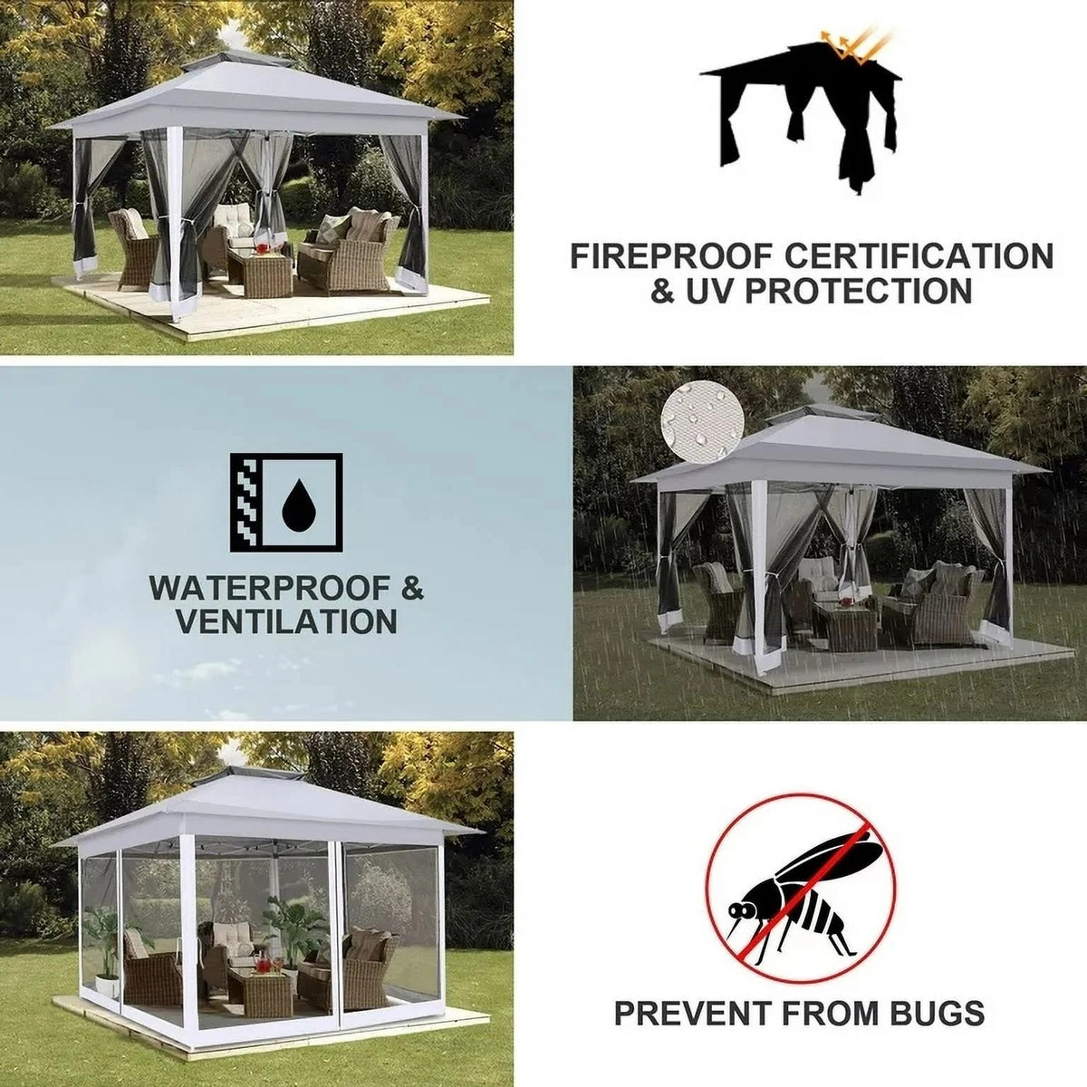 COBIZI 11x11 Pop up Gazebo Outdoor Canopy Gazebo Patio Gazebo with Mosquito Netting Canopy Shelter with 121 Square feet of Shade for Poolside, Garden, Party and Backyard, Khaki