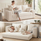 Convertible Sofa Bed, Loveseat Folding Floor Futon Sleeper Sofa Couch Bed- Boneless Foldable Couch, Corduroy Pull Out Sofa Bed with 2 Pillows for Living Room & Bedroom