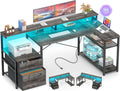 L Shaped Desk with File Drawer, Reversible L Shaped Gaming Desk